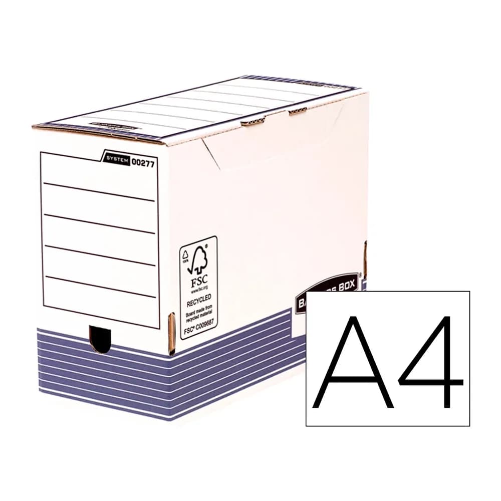 Fellowes Caja archivo definitivo fellowes a4 carton reciclado 100% lomo 150 mm montaje automatico color azul