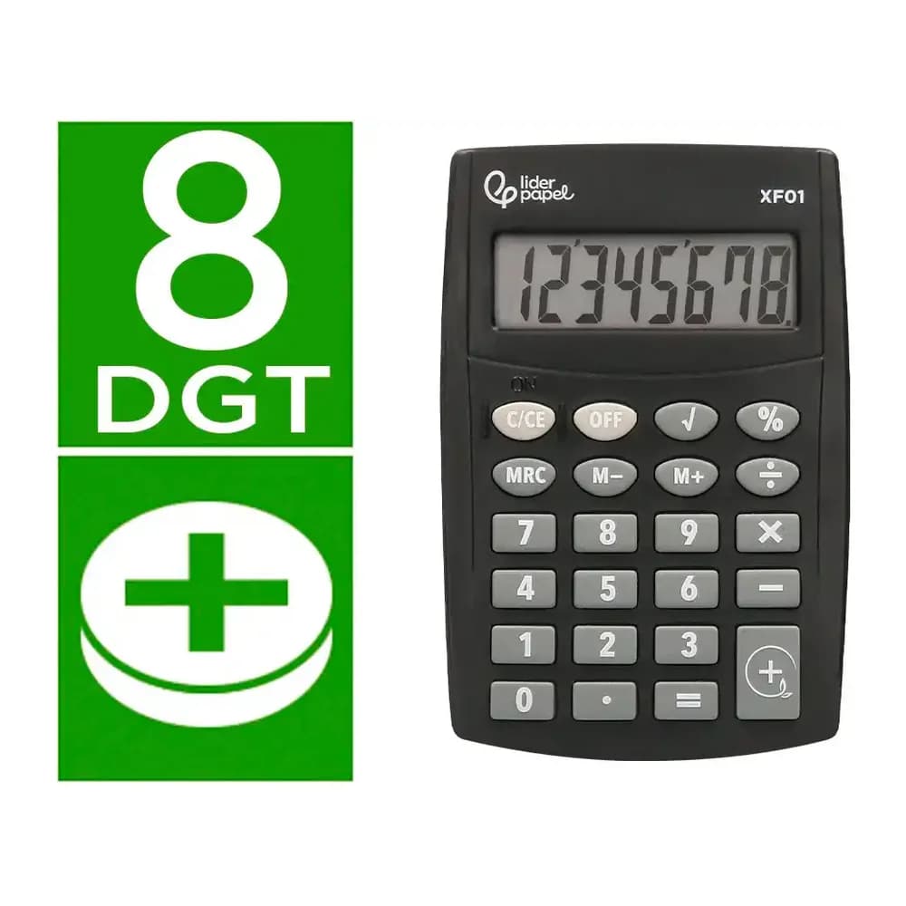 Liderpapel Calculadora liderpapel bolsillo xf01 8 digitos pilas color negro 99x64x9 mm