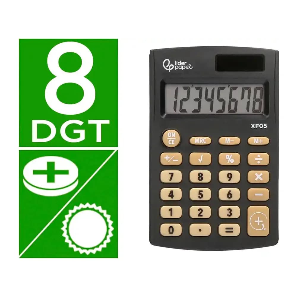 Liderpapel Calculadora liderpapel bolsillo xf05 8 digitos solar y pilas color negro 98x62x8 mm