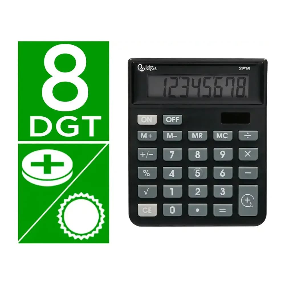 Liderpapel Calculadora liderpapel sobremesa xf16 8 digitos solar y pilas color negro 127x105x24 mm