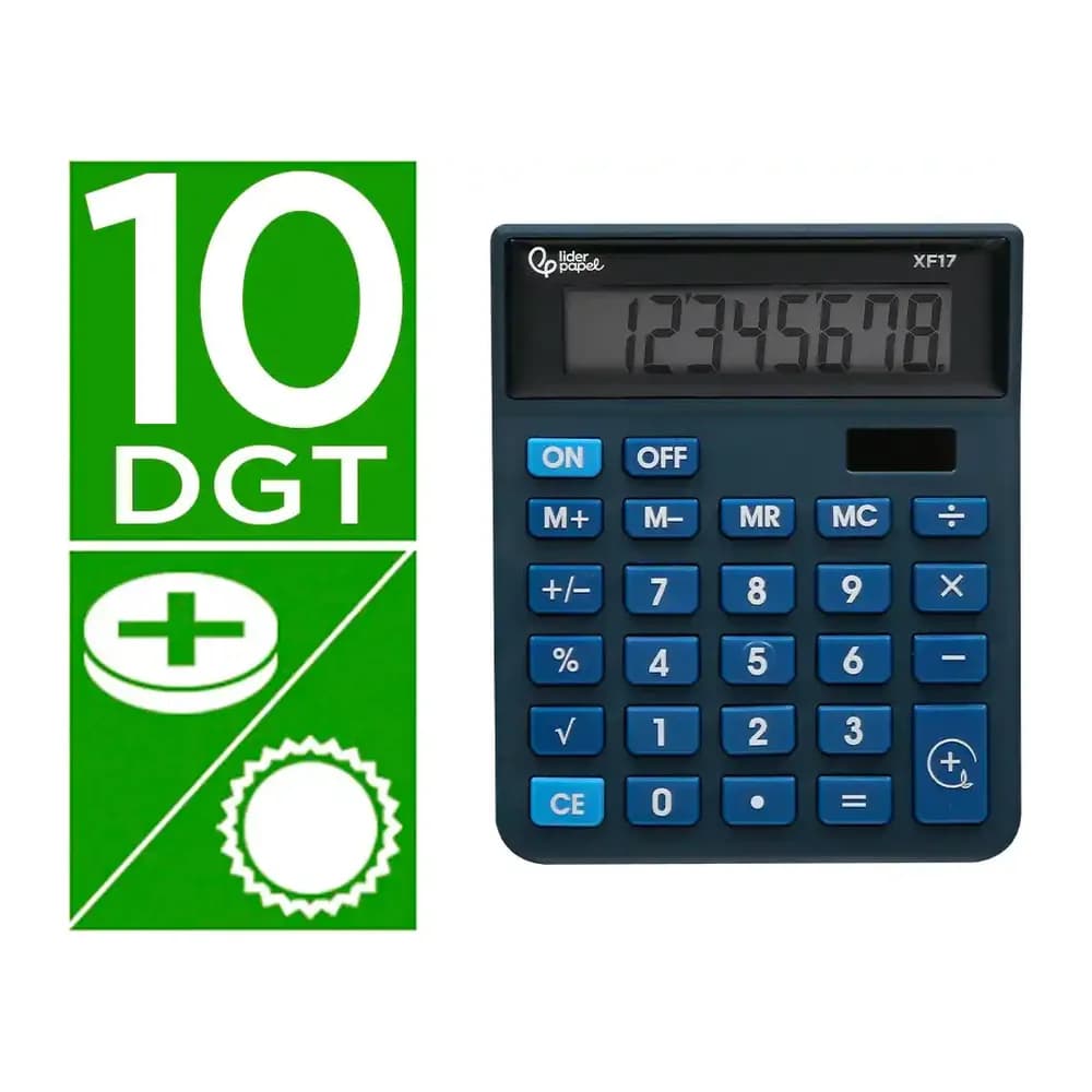 Liderpapel Calculadora liderpapel sobremesa xf17 8 digitos solar y pilas color azul 127x105x24 mm