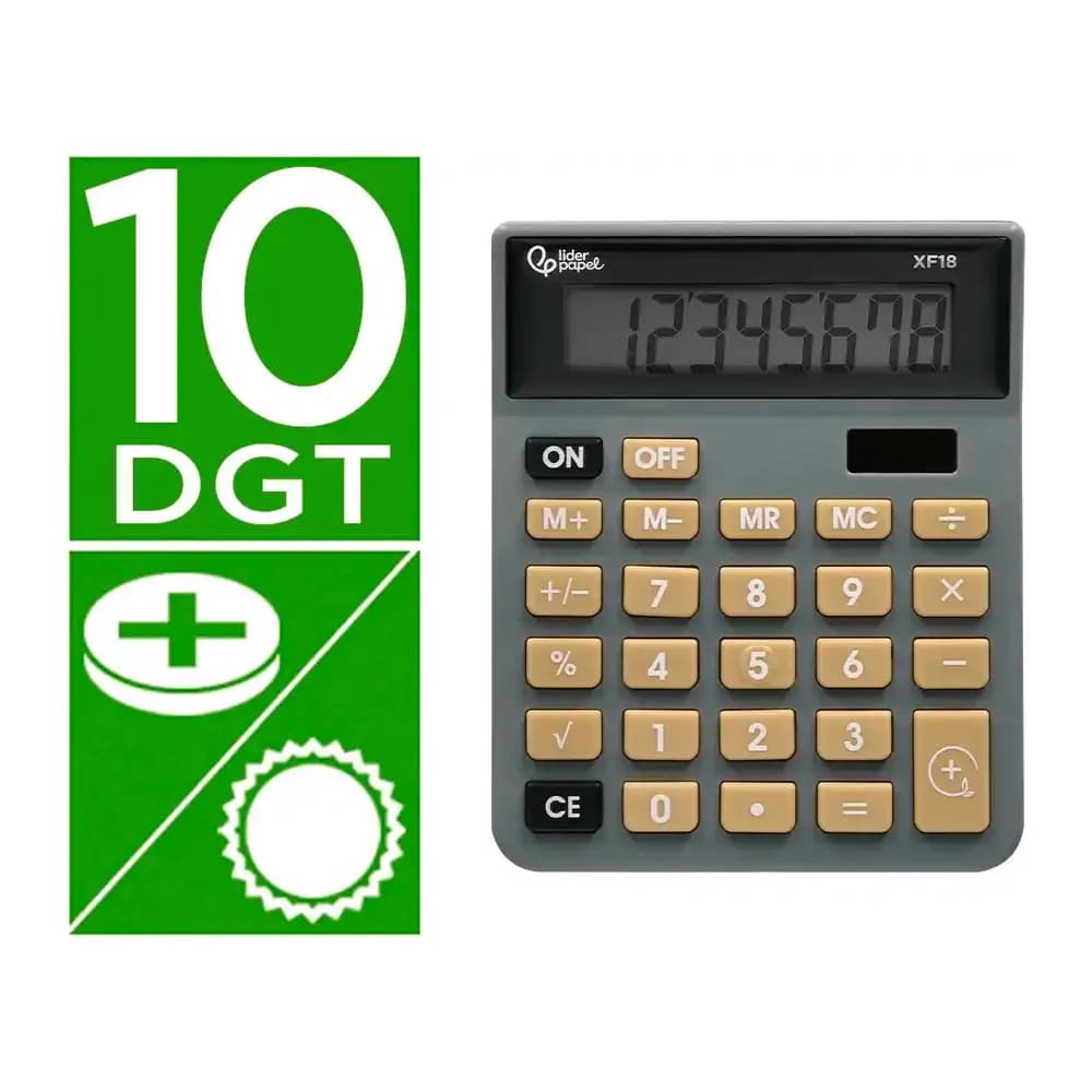 Liderpapel Calculadora liderpapel sobremesa xf18 8 digitos solar y pilas color gris 127x105x24 mm