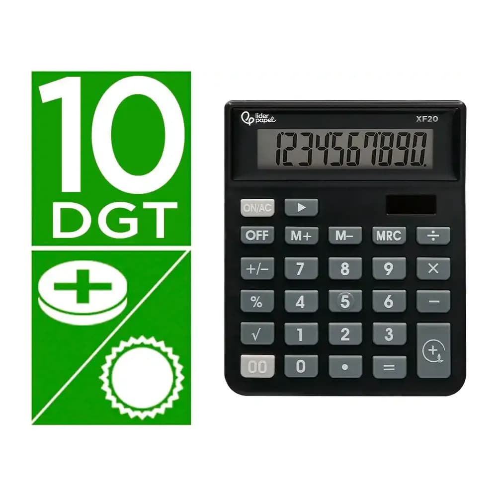 Liderpapel Calculadora liderpapel sobremesa xf20 10 digitos solar y pilas color negro 127x105x24 mm