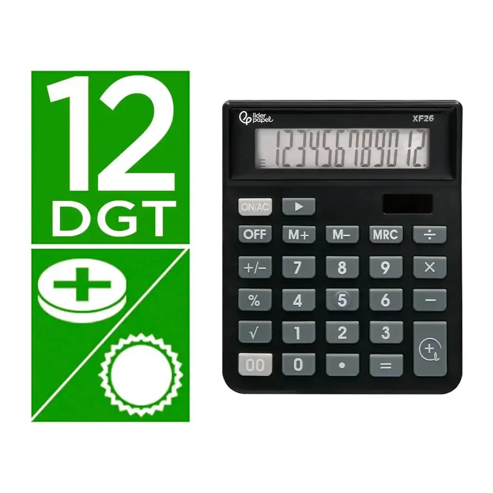 Liderpapel Calculadora liderpapel sobremesa xf26 12 digitos solar y pilas color negro 127x105x24 mm