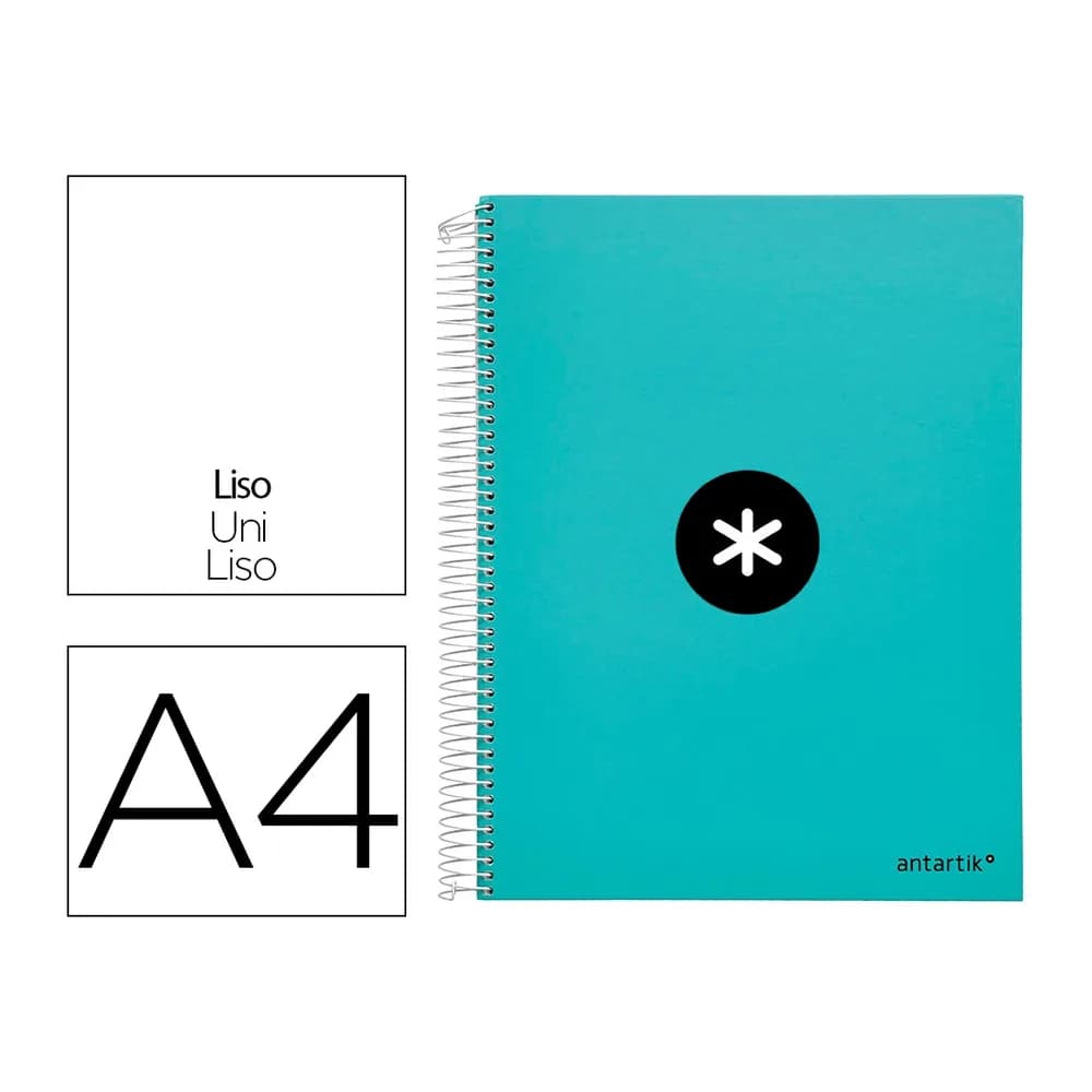 Antartik Cuaderno espiral a4 micro antartik tapa forrada 120h 90 gr liso 5 bandas 4 taladros color menta