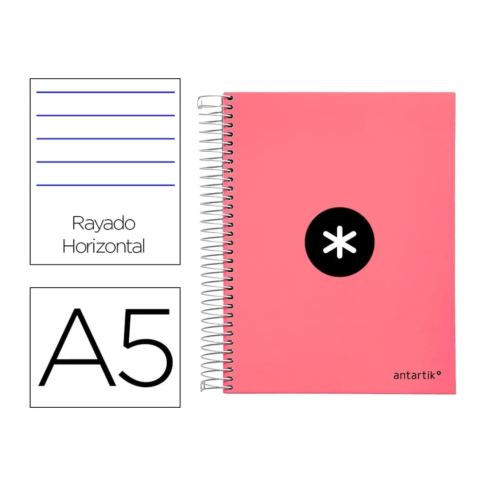 Antartik Cuaderno espiral a5 micro antartik tapa forrada120h 100 gr horizontal 5 banda6 taladros color coral