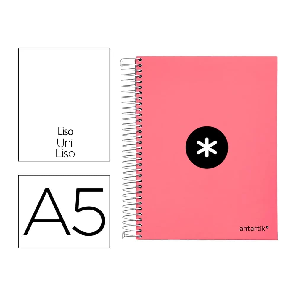 Antartik Cuaderno espiral a5 micro antartik tapa forrada120h 90 gr liso 5 bandas 6 taladros color coral