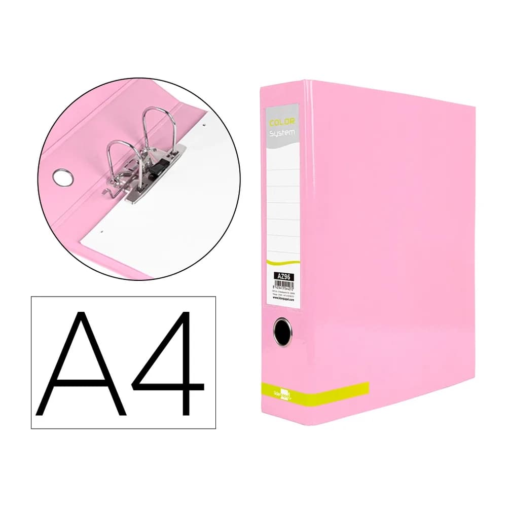 Liderpapel Archivador de palanca liderpapel a4 color system forrado sin rado lomo 80 mm rosa compresor metalico