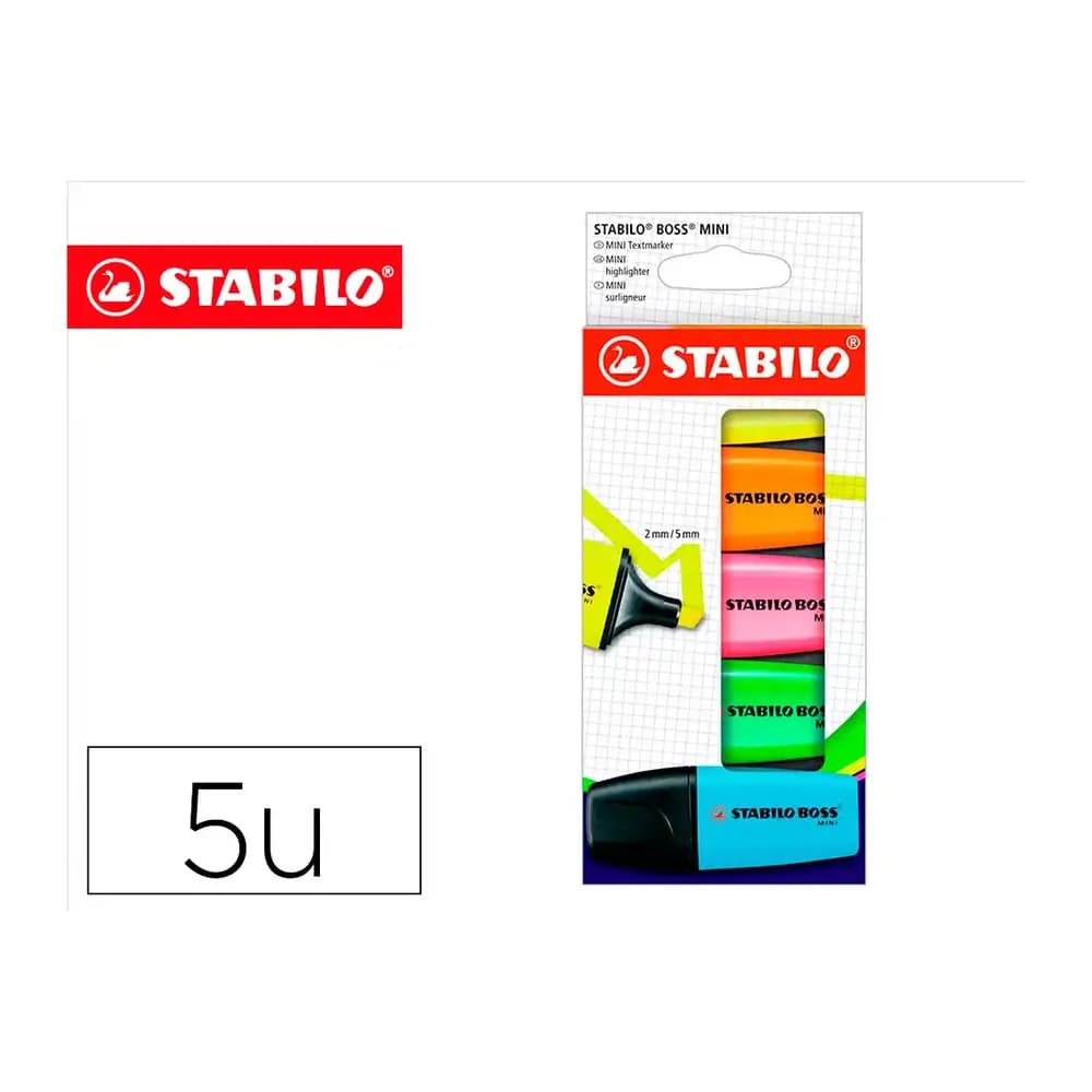 Stabilo Rotulador stabilo boss mini estuche de 5 unidades amarillo /azul/naranja/rosa/verde
