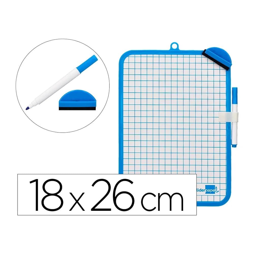 Liderpapel Pizarra blanca liderpapel 18x26 cm doble cara lisa y cuadriculada con rotulador y borrador