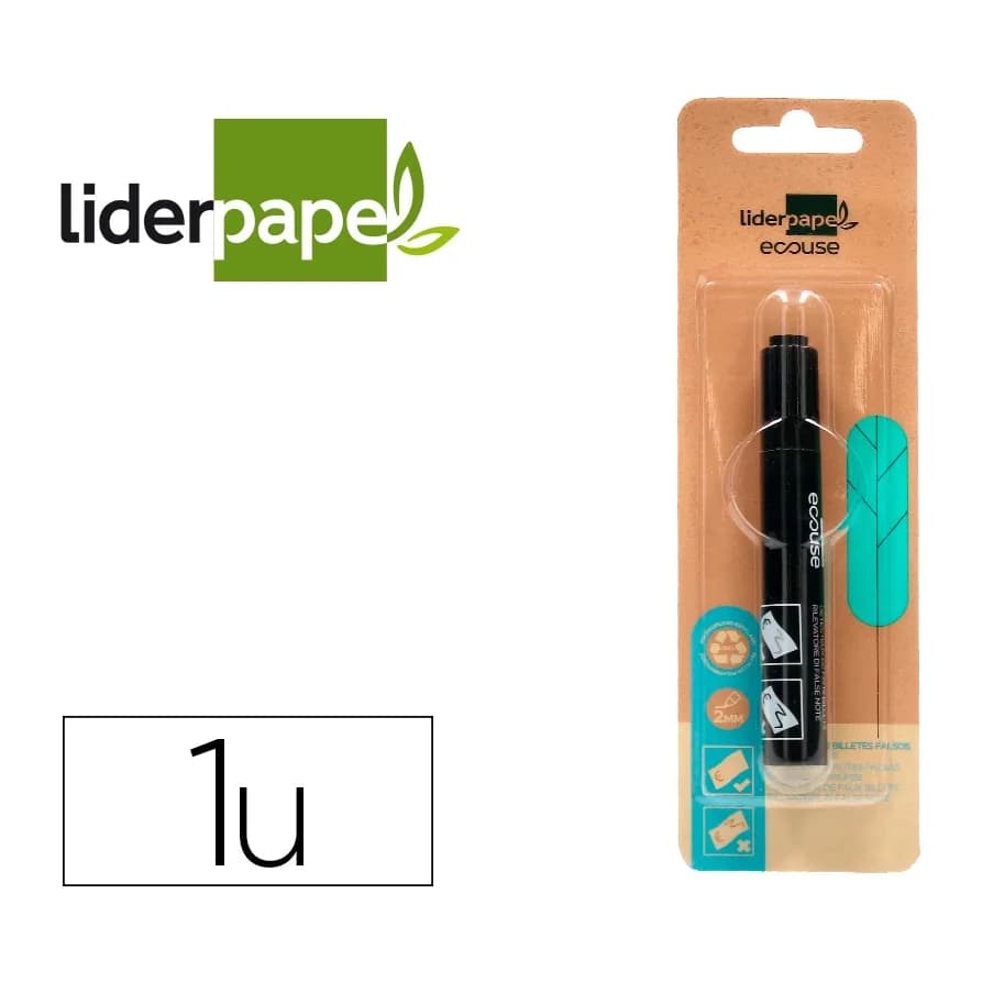 Liderpapel Rotulador liderpapel ecouse detector de billetes falsos cuerpo plastico 100% reciclado en blister
