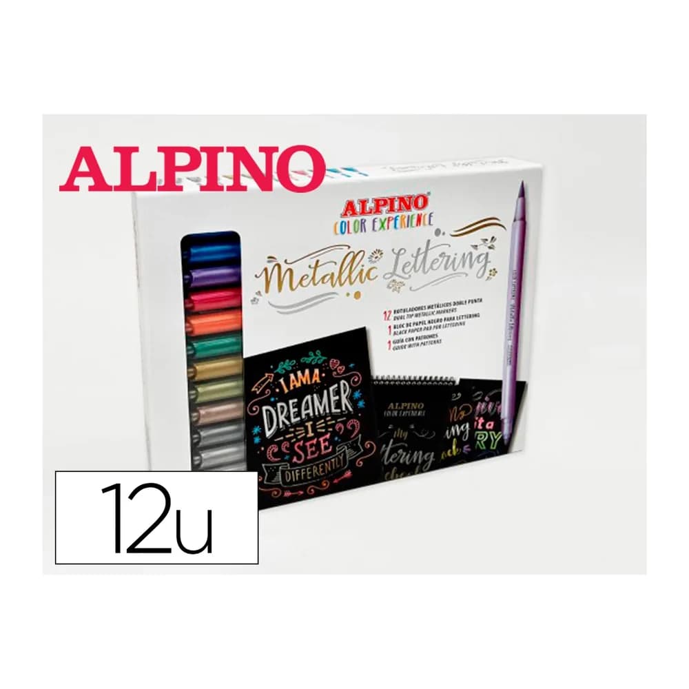 Alpino Rotulador alpino metallic lettering doble punta estuche de 12 unidades colores surtidos