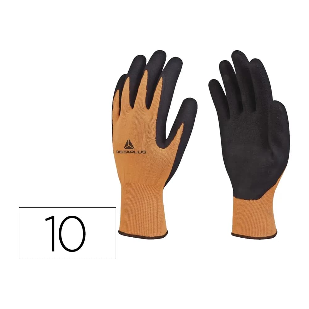Deltaplus Guantes deltaplus poliester impregando latex palma y dedos naranja fluor/negro talla 10