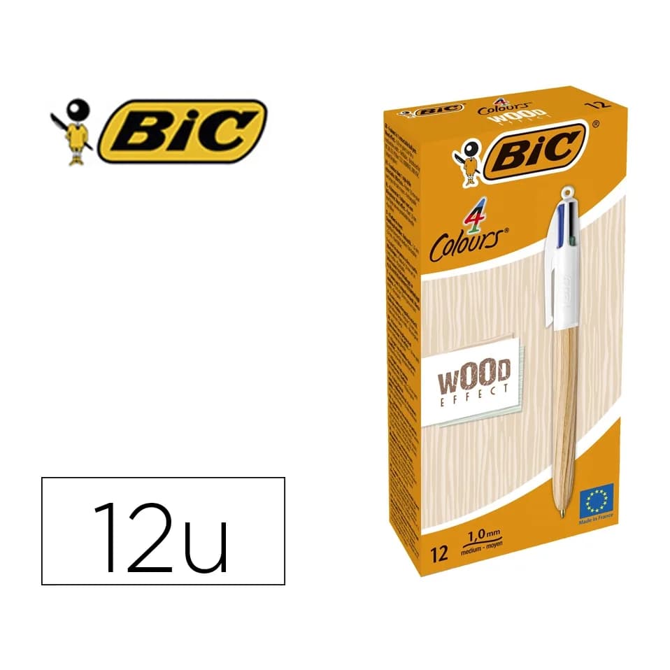 Bic Boligrafo bic cuatro colores wood caja de 12 unidades