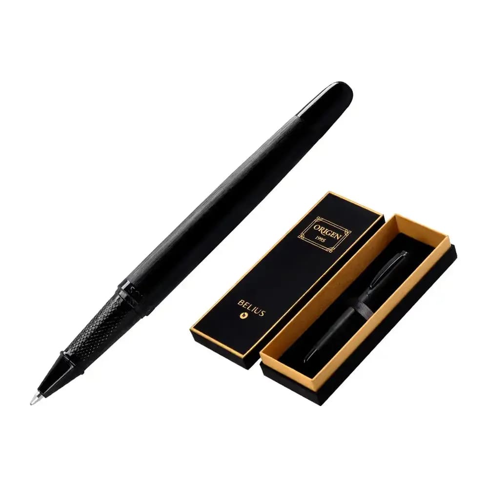Belius Roller belius origen 1995 aluminio textura cepillada color negro tinta negra caja de diseño