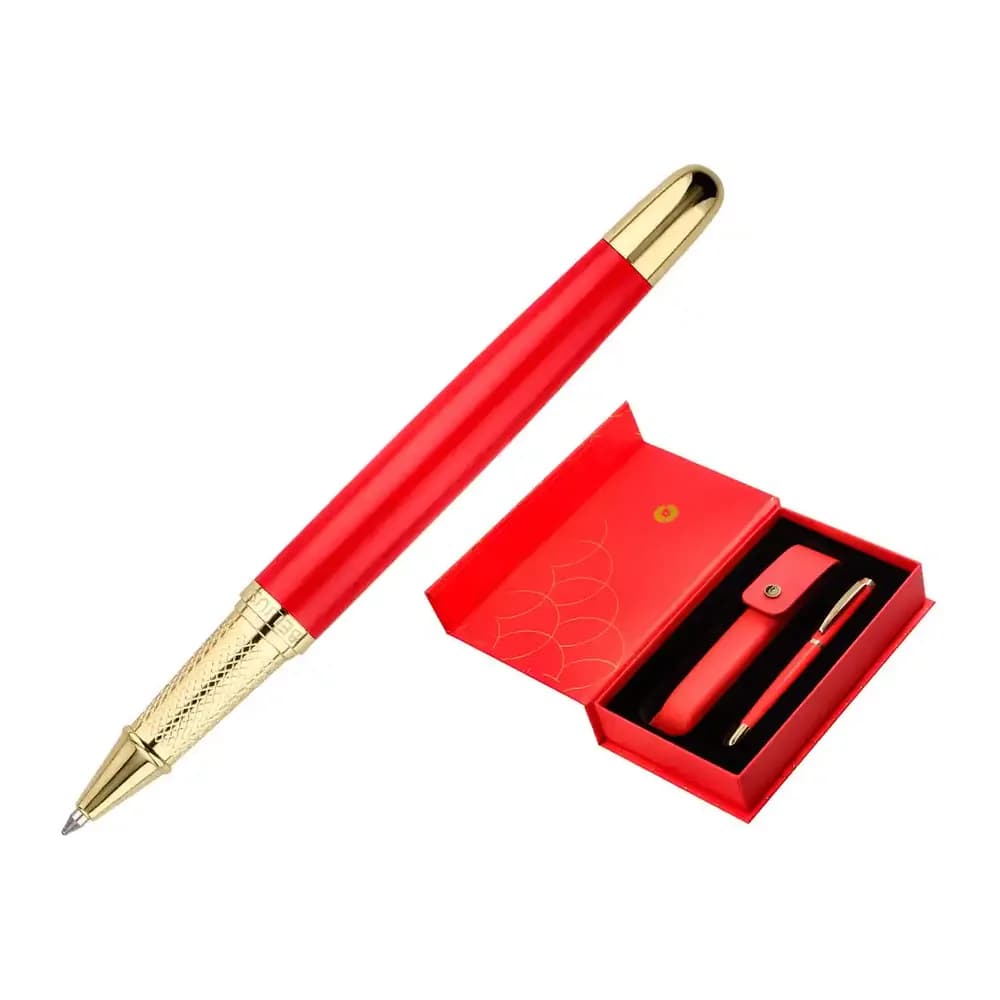 Belius Boligrafo y estuche belius passion dor aluminio textura cepillada color rojo y dorado tinta azul caja de diseño