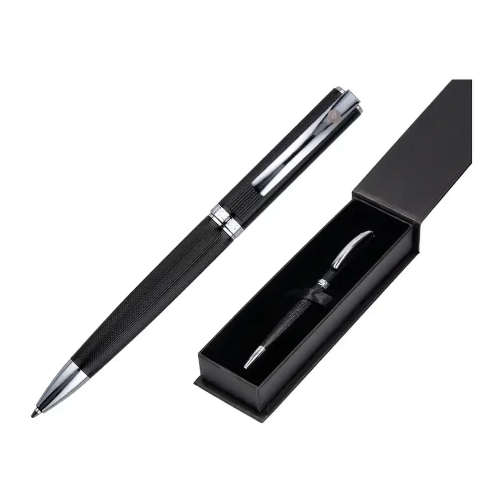 Belius Boligrafo belius turbo aluminio textura punteada color negro y plateado tinta azul caja de diseño
