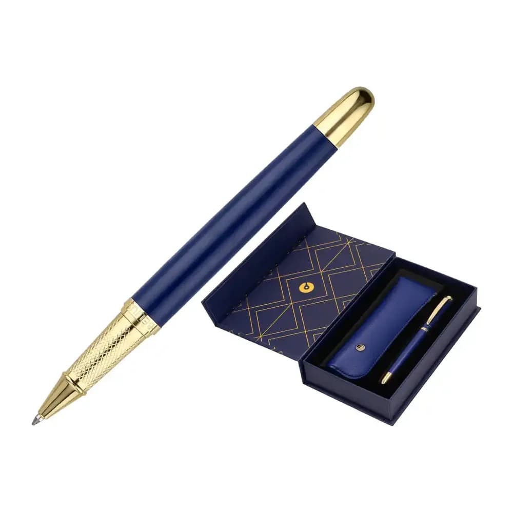 Belius Boligrafo y estuche belius soiree color azul marino y dorado tinta azul caja de diseño