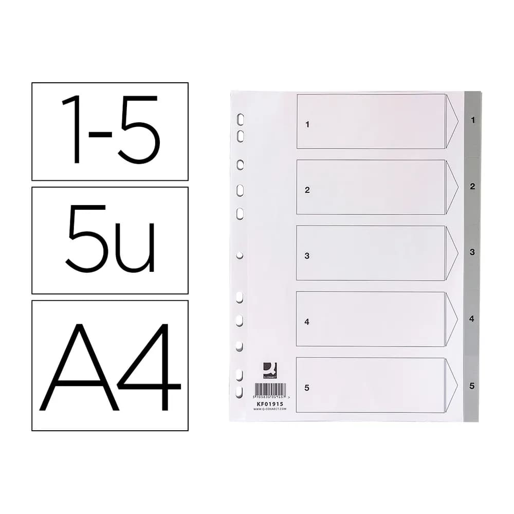 Q-connect Separador numerico q-connect plastico 1-5 juego de 5 separadores din a4 multitaladro