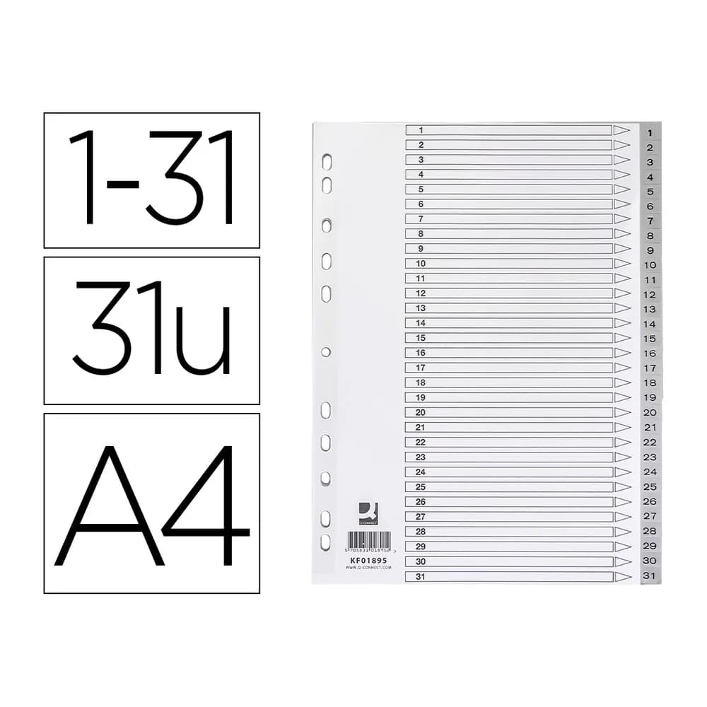 Q-connect Separador numerico q-connect plastico 1-31 juego de 31 separadores din a4 multitaladro