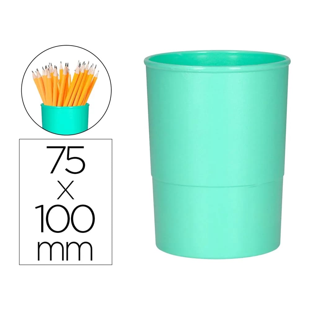 Q-connect Cubilete portalapices q-connect verde menta pastel opaco plastico diametro 75 mm alto 100 mm