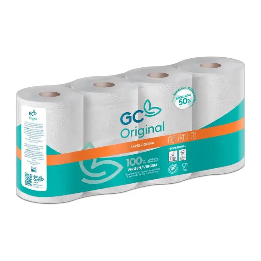 Goma-camps Papel de cocina goma camps 2 capas 90 servicios 224 mm x 21,6 m 21,5 g/m2 paquete de 4 rollos