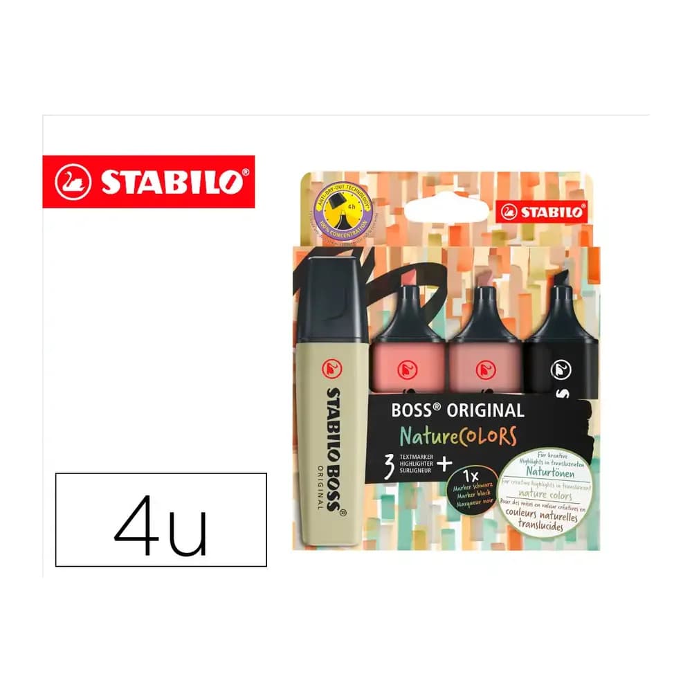 Stabilo Rotulador stabilo boss pastel fluorescente nature 70 colors estuche de 4 unidades colores surtidos