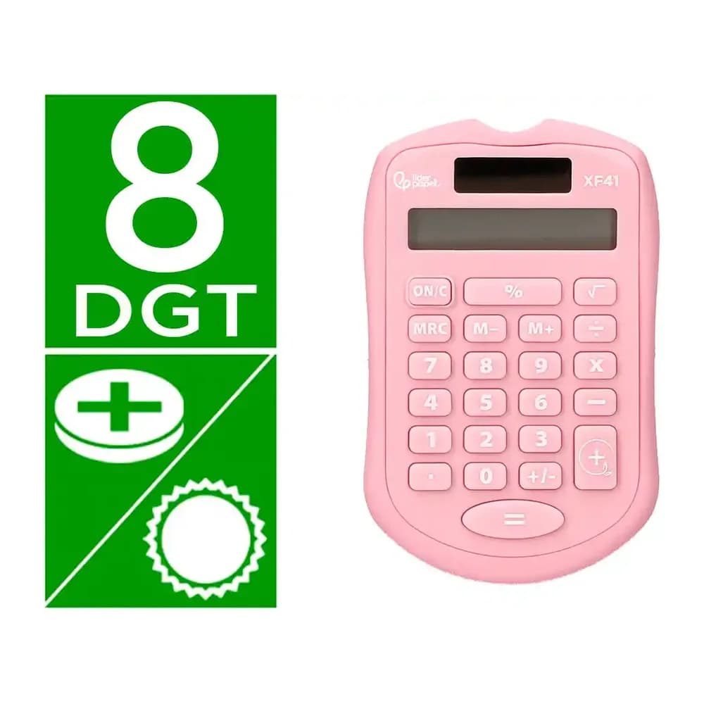 Liderpapel Calculadora liderpapel bolsillo xf41 8 digitos solar y pilas color rosa 94x59,5x10,5mm