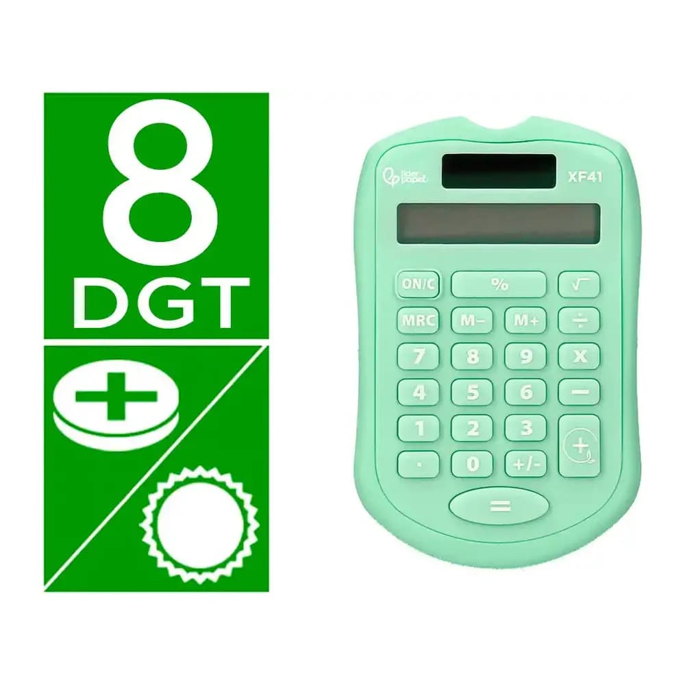 Liderpapel Calculadora liderpapel bolsillo xf42 8 digitos solar y pilas color verde 94x59,5x10,5mm