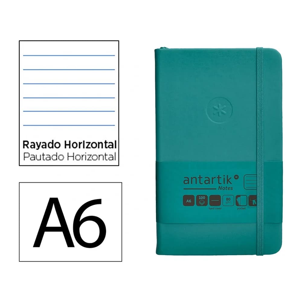 Antartik Cuaderno con gomilla antartik notes tapa dura a6 hojas rayas verde aguamarina 100 hojas 80 gr fsc