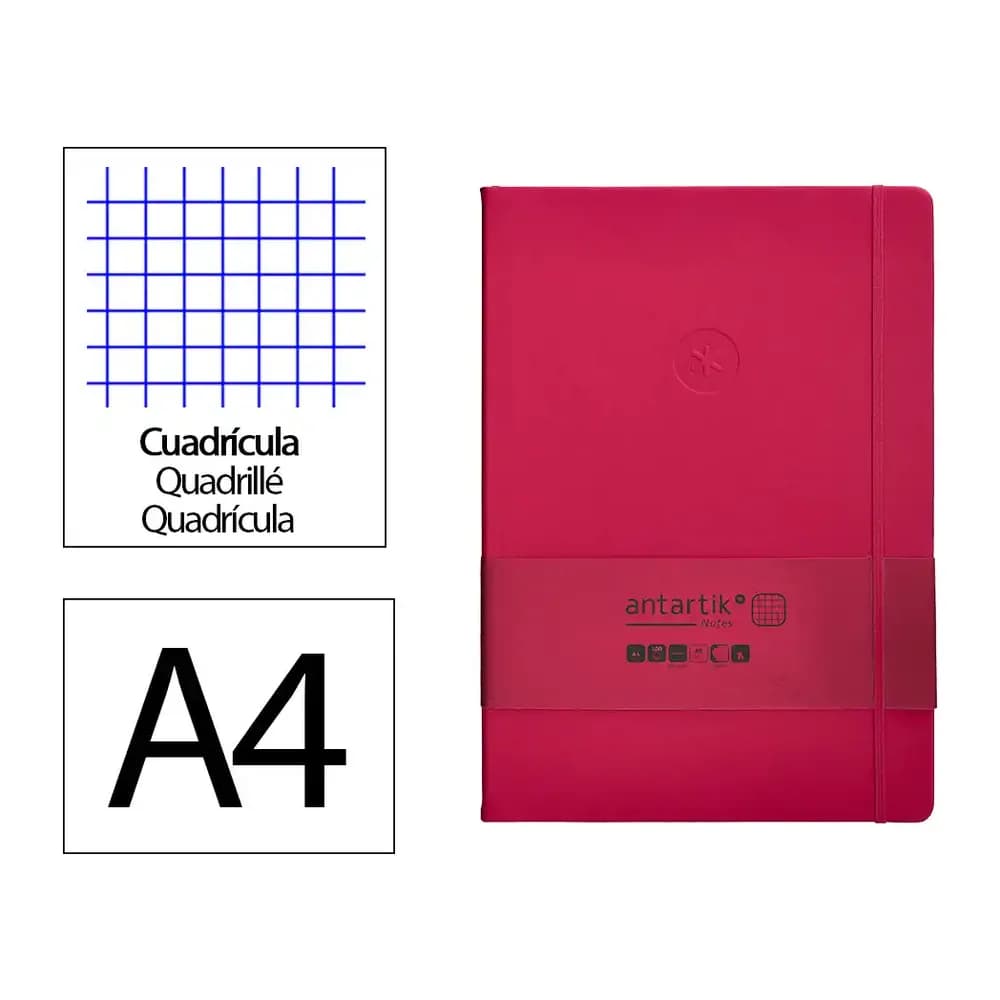 Antartik Cuaderno con gomilla antartik notes tapa dura a4 hojas cuadricula burdeos 100 hojas 80 gr fsc