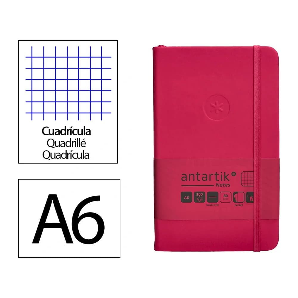 Antartik Cuaderno con gomilla antartik notes tapa dura a6 hojas cuadricula burdeos 100 hojas 80 gr fsc