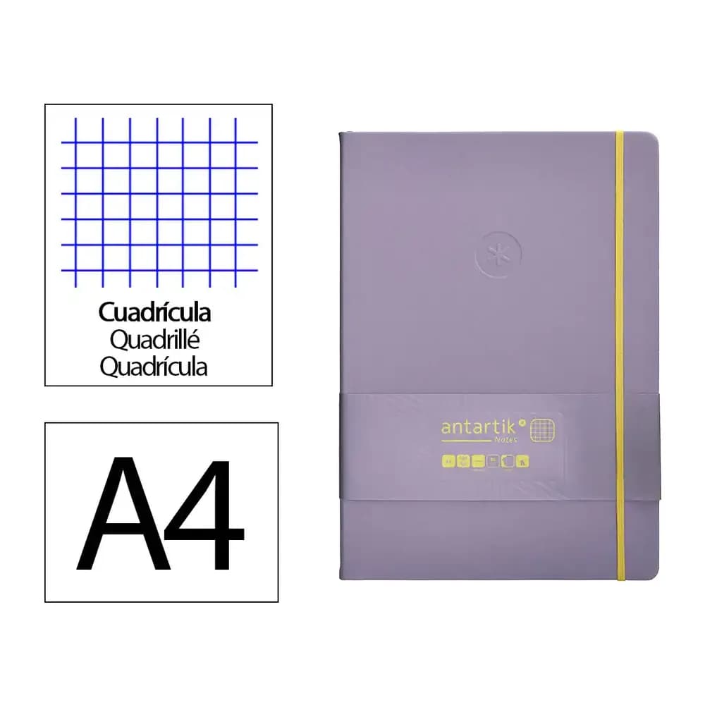 Antartik Cuaderno con gomilla antartik notes tapa dura a4 hojas cuadricula y amarillo 100 hojas 80 gr fsc