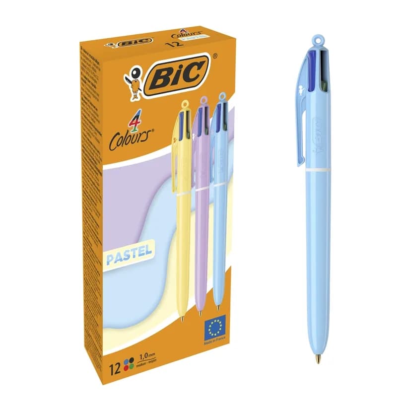 Bic Boligrafo bic cuatro colores pastel punta de 1 mm caja de 12 unidades colores surtidos