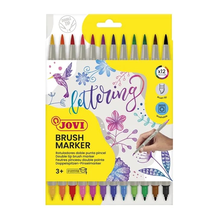 Jovi Rotulador jovi lettering doble punta fina y pincel estuche 12 unidades colores surtidos