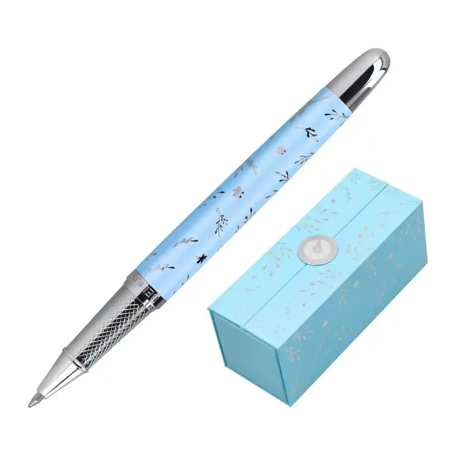 Belius Roller belius bella aluminio color azul diseño plateado relieve tinta color negro caja de diseño