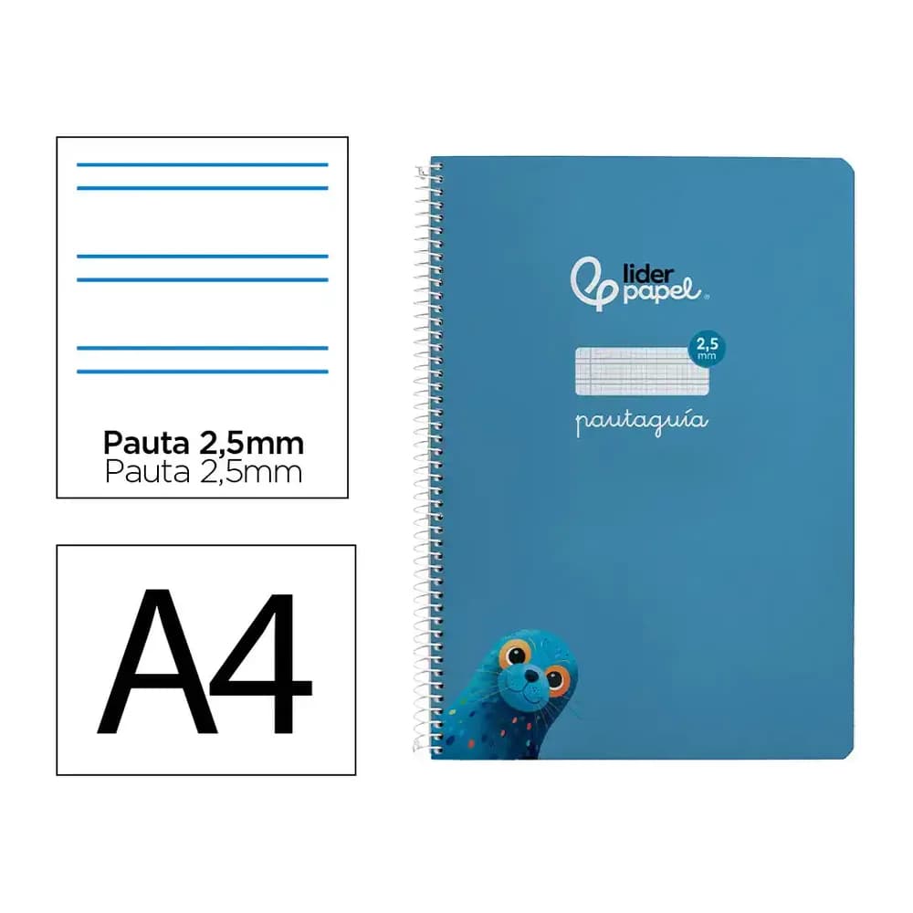 Liderpapel Cuaderno espiral liderpapel a4 pautaguia tapa blanda 80h 75gr cuadro pautado 2,5mm color azul