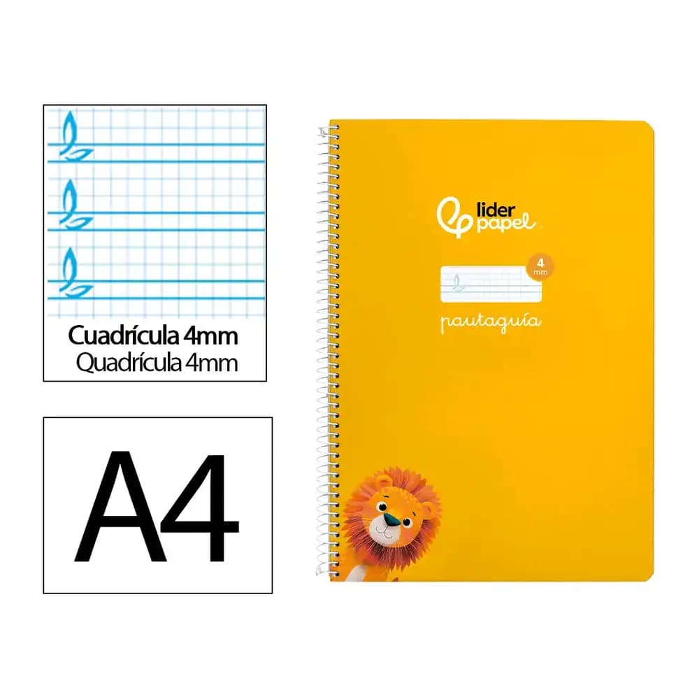 Liderpapel Cuaderno espiral liderpapel a4 pautaguia tapa blanda 80h 75gr cuadro pautado 4mm color amarillo
