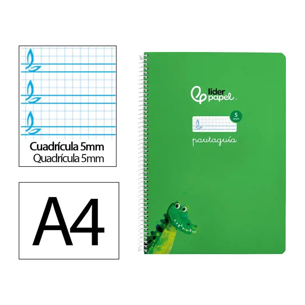 Liderpapel Cuaderno espiral liderpapel a4 pautaguia tapa blanda 80h 75gr cuadro pautado 5mm color verde