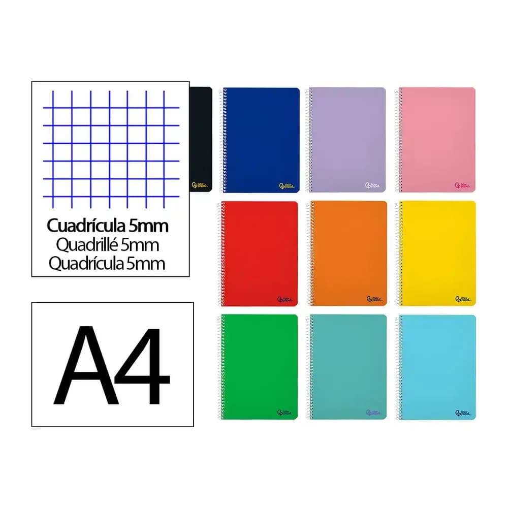 Liderpapel Cuaderno espiral liderpapel a4 smart tapa blanda 80h 75gr cuadro 5 mm con margen colores surtidos