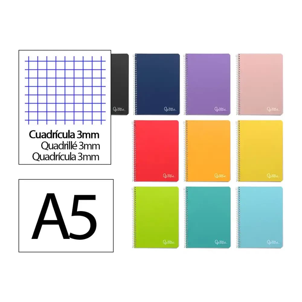 Liderpapel Cuaderno espiral liderpapel a5 witty tapa dura 80h 90gr cuadro 3mm con margen colores surtidos