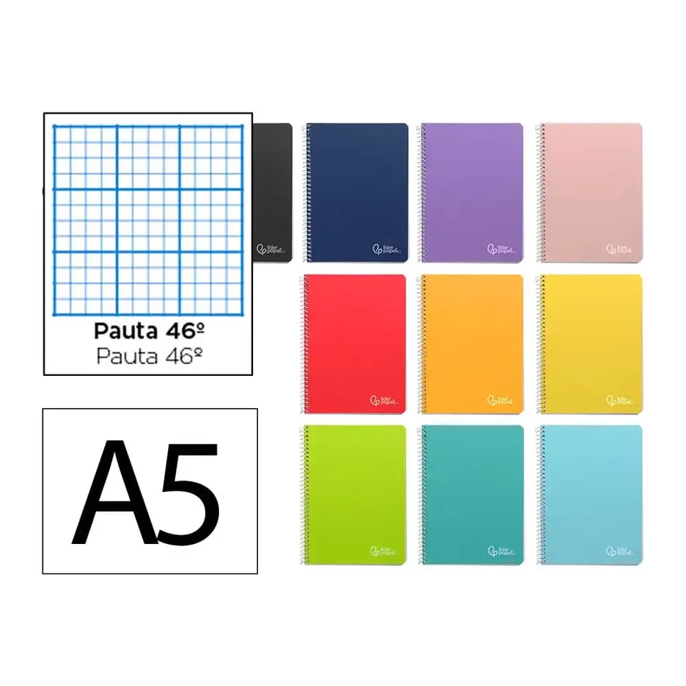 Liderpapel Cuaderno espiral liderpapel a5 witty tapa dura 80h 90gr rayado nº46 con margen colores surtidos