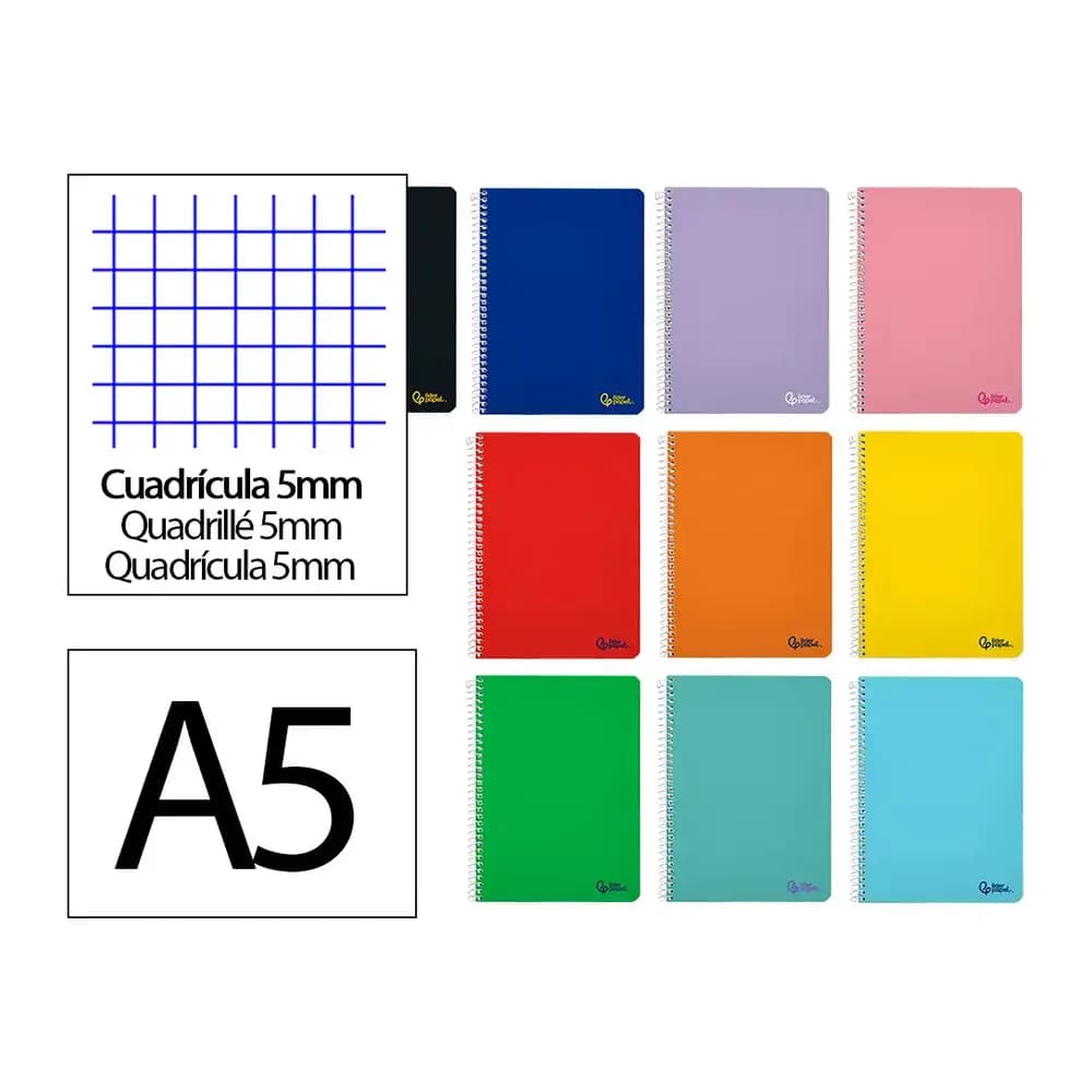 Liderpapel Cuaderno espiral liderpapel a5 micro smart tapa blanda 80h 75gr cuadro 5mm doble margen 6 taladros colores