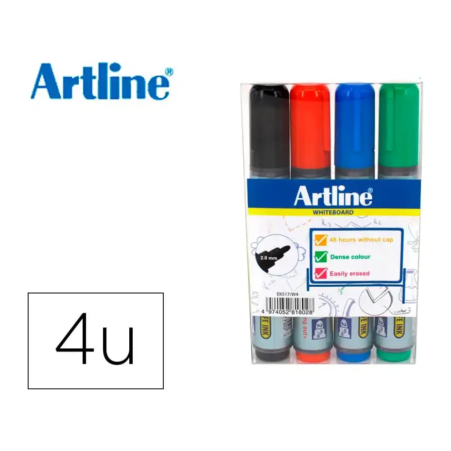 Artline Rotulador artline pizarra ek517/w4 punta redonda 2 mm bolsa de 4 unidades colores surtidos