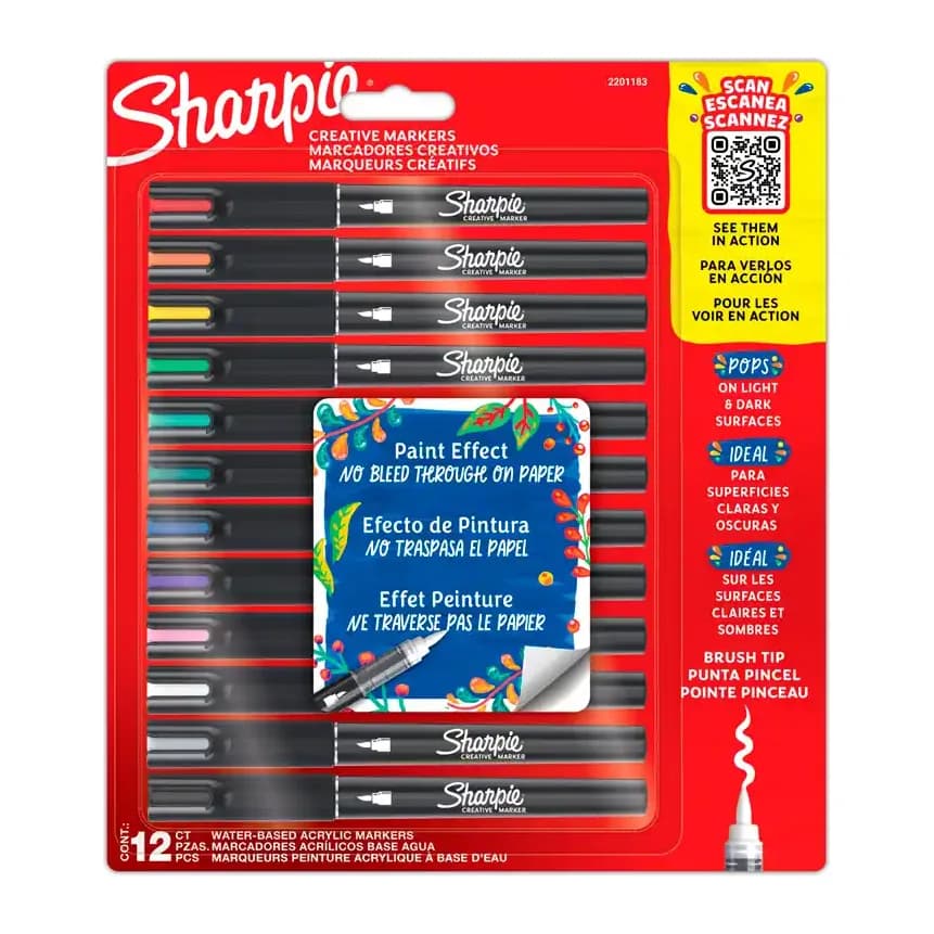 Sharpie Rotulador sharpie acrilico punta pincel blister de 12 unidades colores surtidos