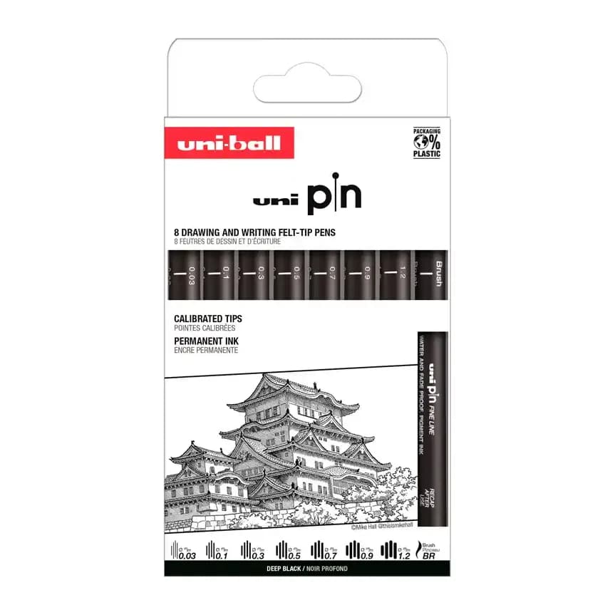 Uniball Rotulador uniball pin calibrado micrometrico clasico i color negro blister de 8 unidades
