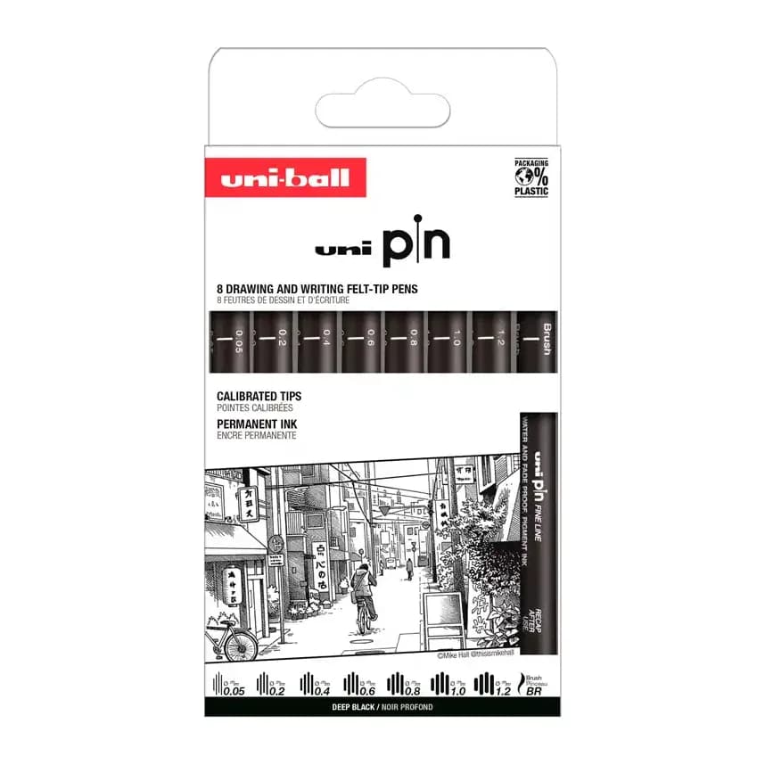 Uniball Rotulador uniball pin calibrado micrometrico clasico ii color negro blister de 8 unidades