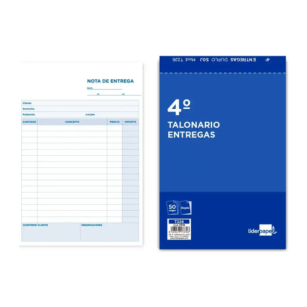 Liderpapel Talonario liderpapel entregas cuarto original y copia t226
