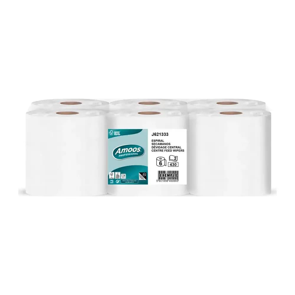Amoos Papel secamanos amoos efficiency professional 2 capas color blanco paquete de 6 rollos
