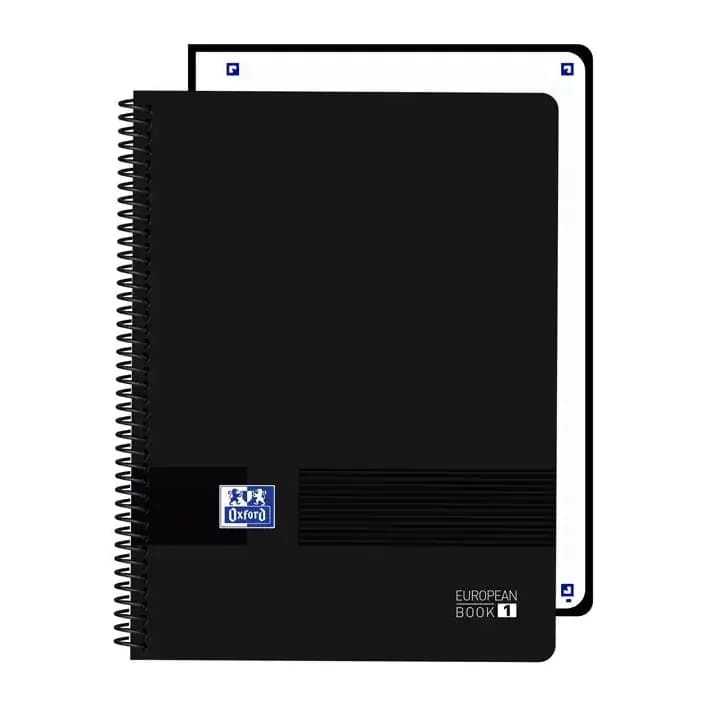 Oxford Cuaderno espiral oxford europeanbook 1 live&go tapa plastico din a4+ 80 hojas cuadro 5 mm color negro
